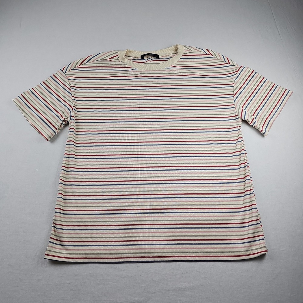 MEROKEETY Women's Size M Casual Colourful Striped Crewneck Loose Summer  Tops